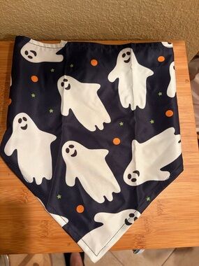 Halloween Ghost dog  Bandana - Black with White Ghosts & Orange Stars